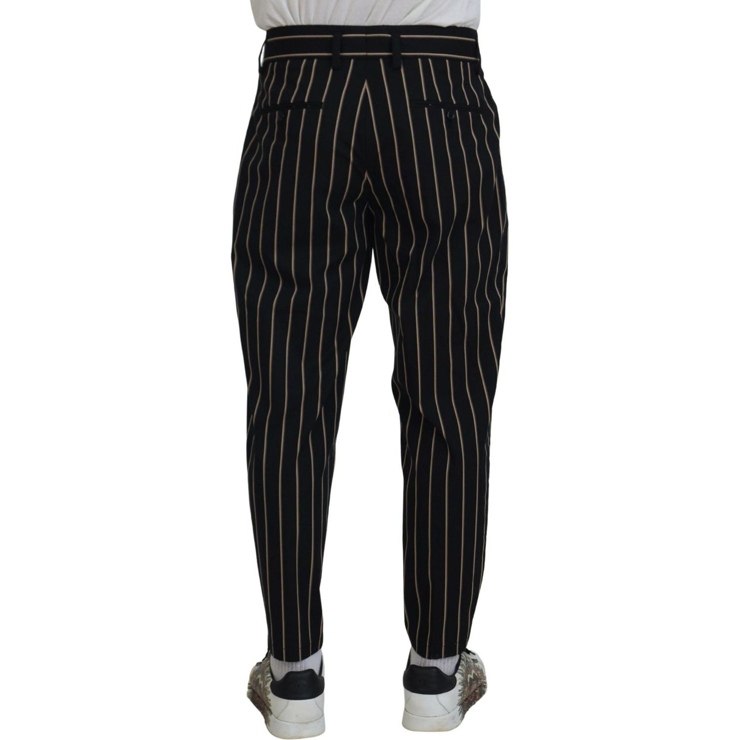 Dolce & Gabbana Black Beige Striped Cotton Stretch Pants