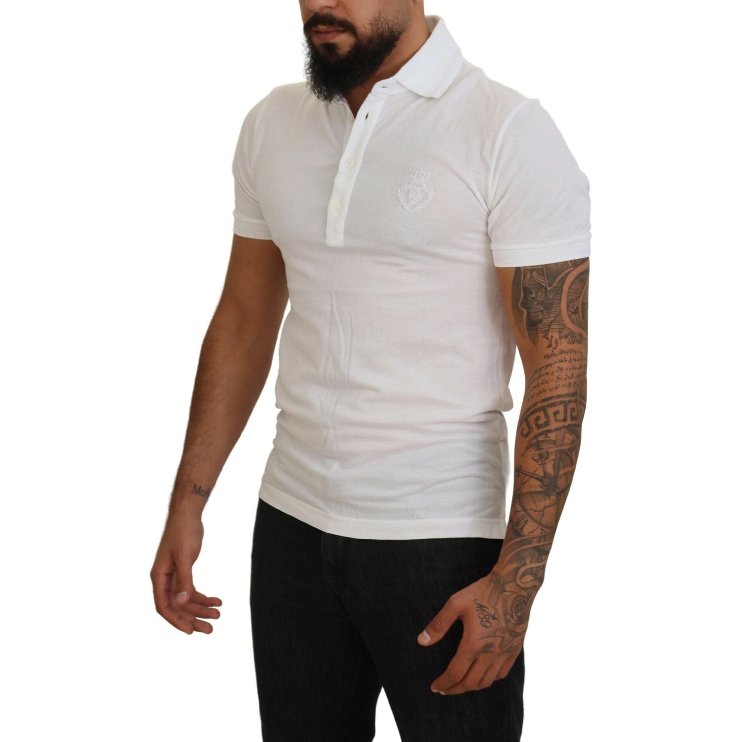 Dolce & Gabbana White Cotton Logo Short Sleeve Polo T-shirt