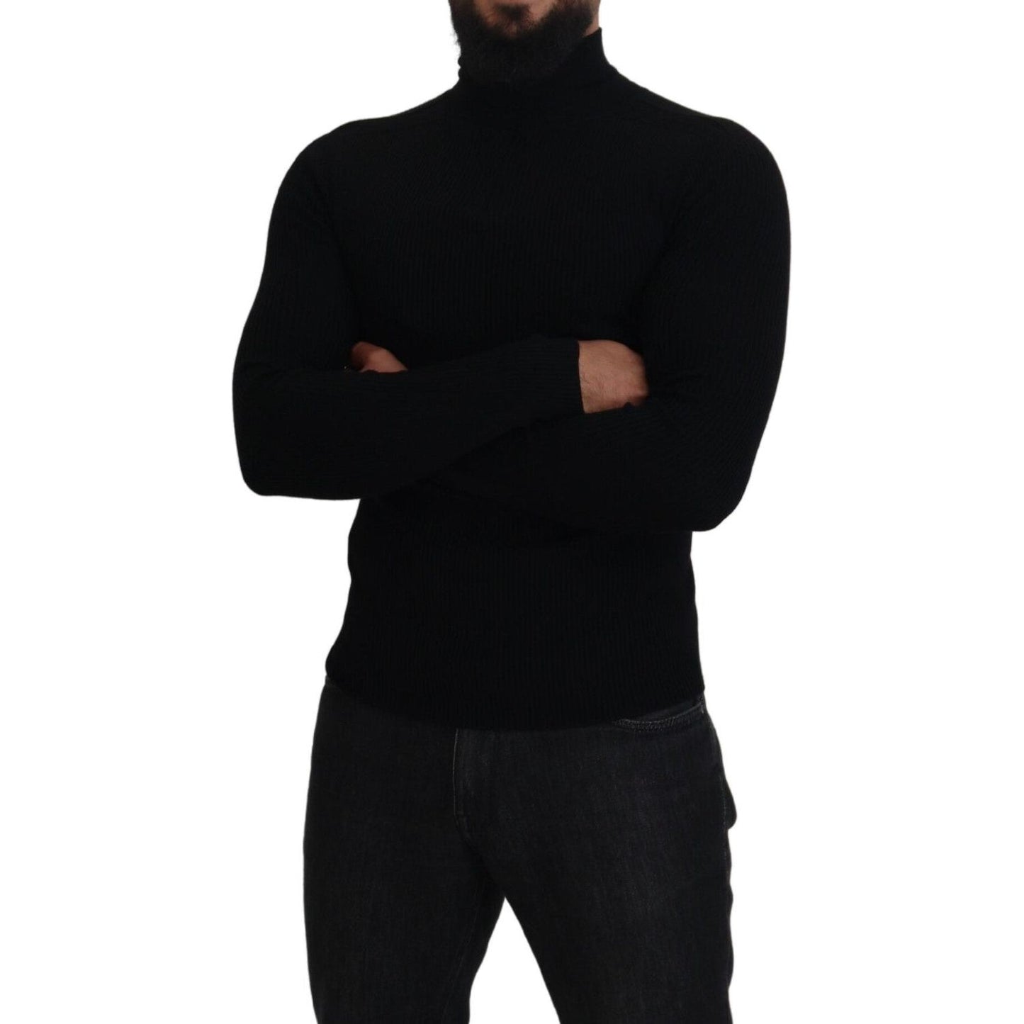 Dolce & Gabbana Black Half Zip Turtleneck Pullover Sweater