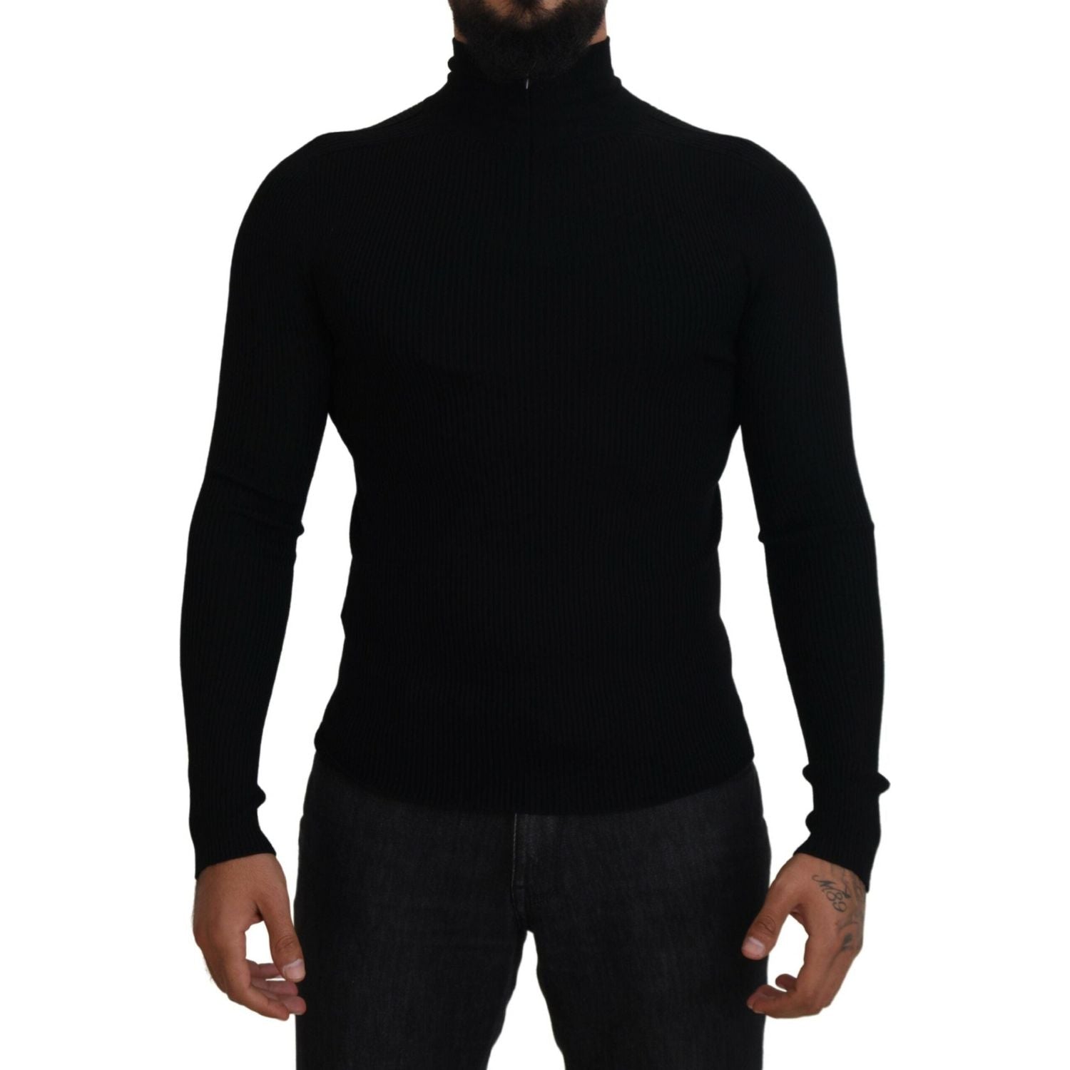 Dolce & Gabbana Black Half Zip Turtleneck Pullover Sweater