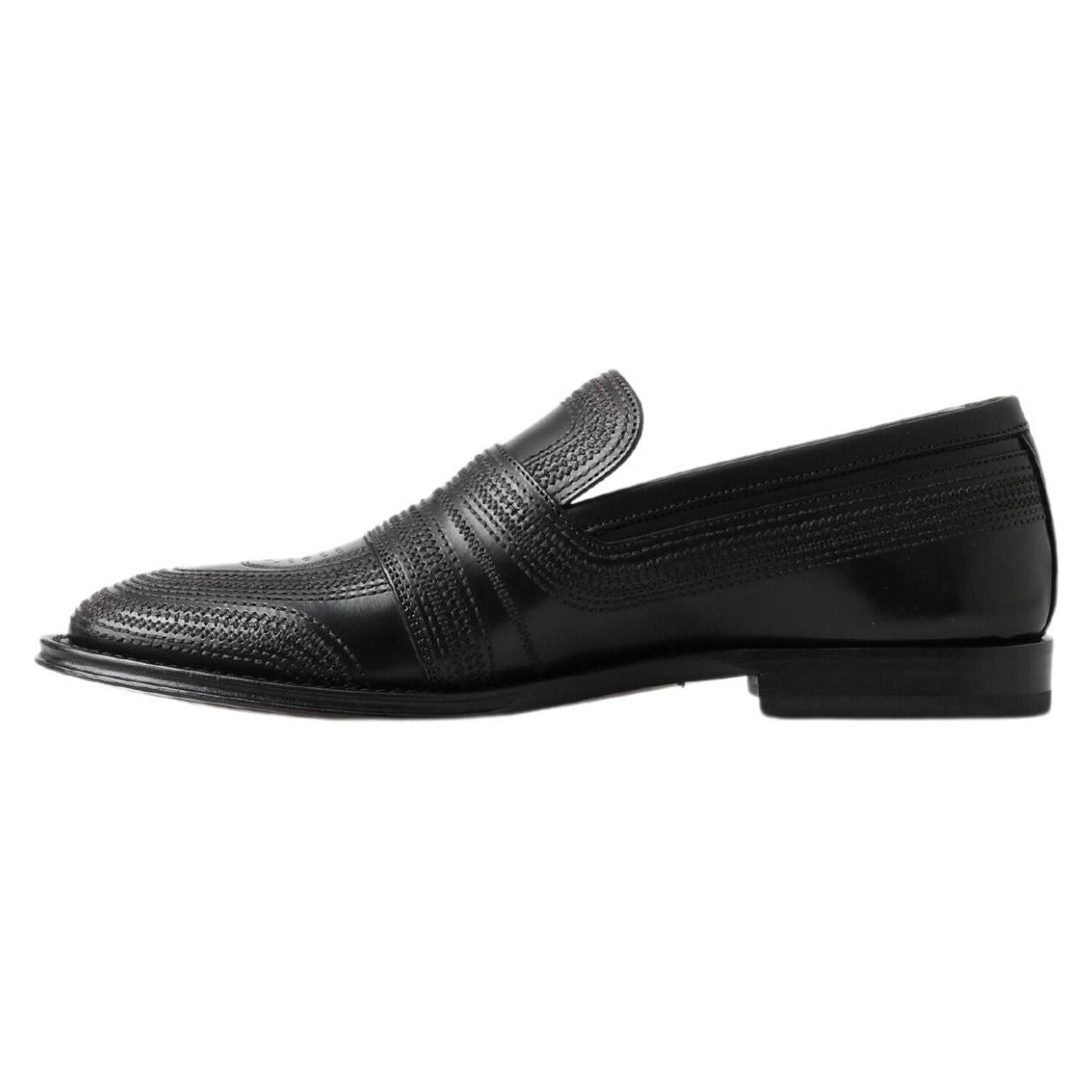 Dolce & Gabbana Black Leather Slipper Loafers Stitched Shoes