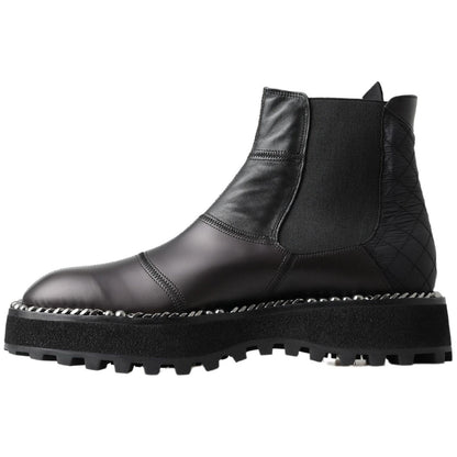 Dolce & Gabbana Black Leather Slip on Stretch Boots