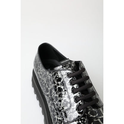 Dolce & Gabbana Black White Derby Patent Leather Shoes