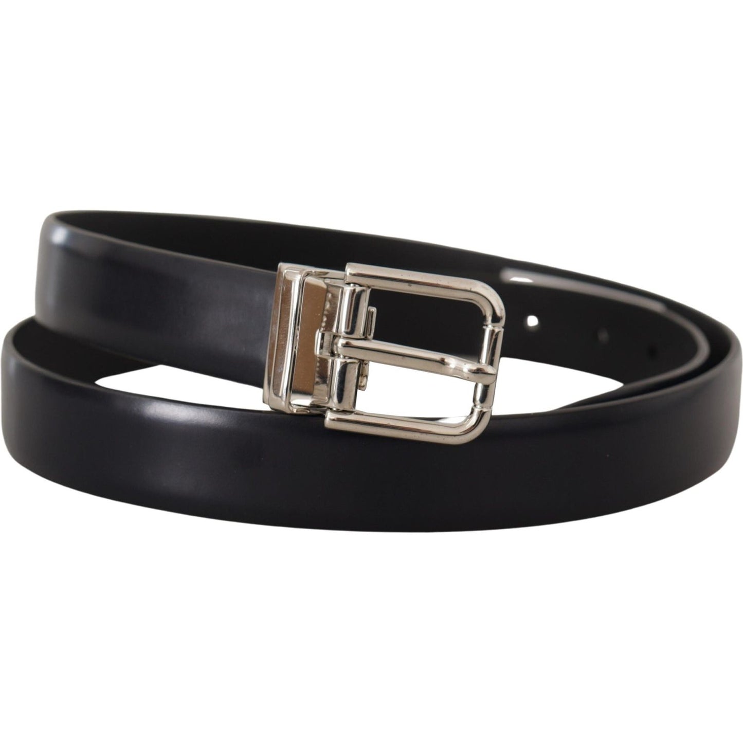 Dolce & Gabbana Black Calf Leather Classic Logo Metal Buckle Belt