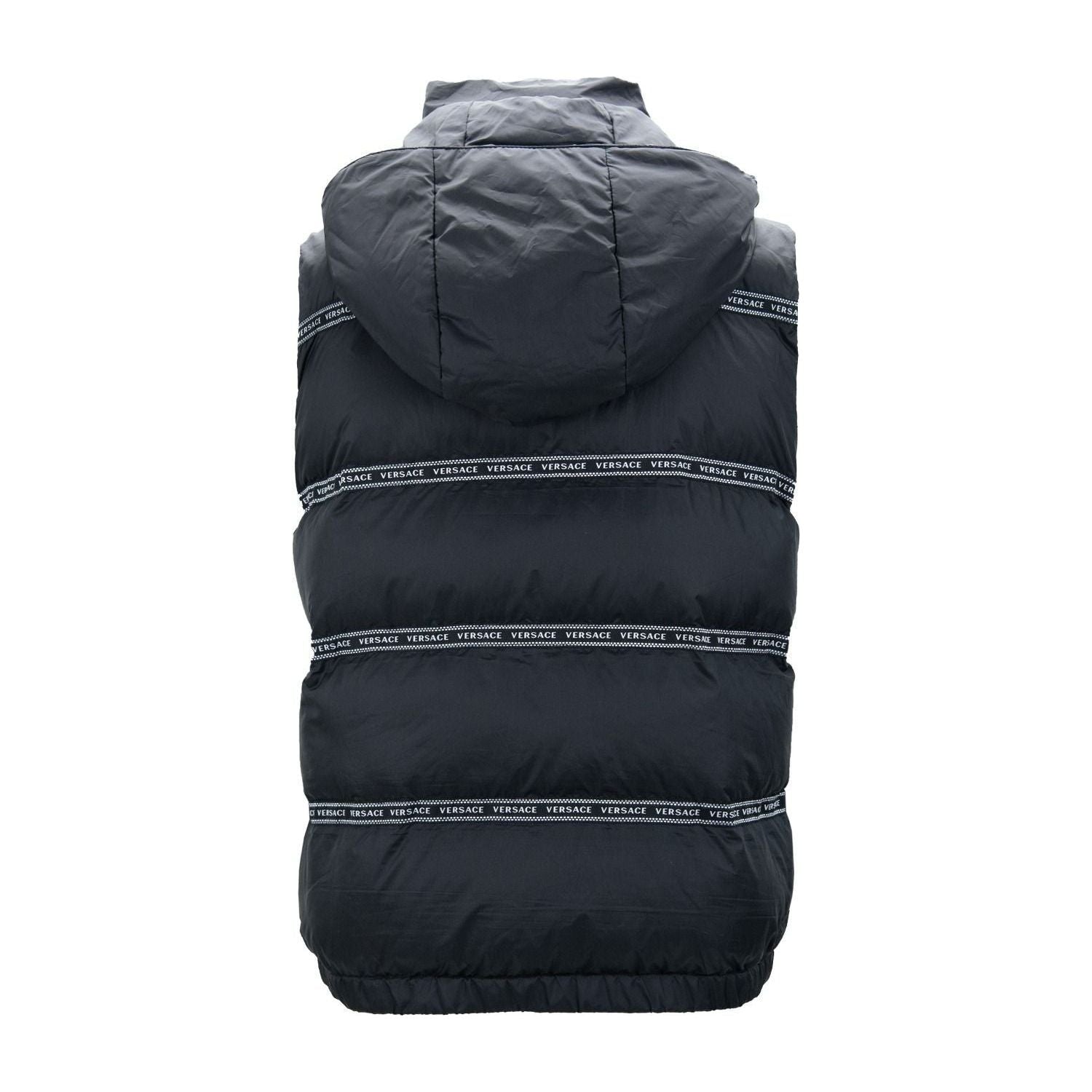 Versace Elegant Black Logo Band Vest with Detachable Hood