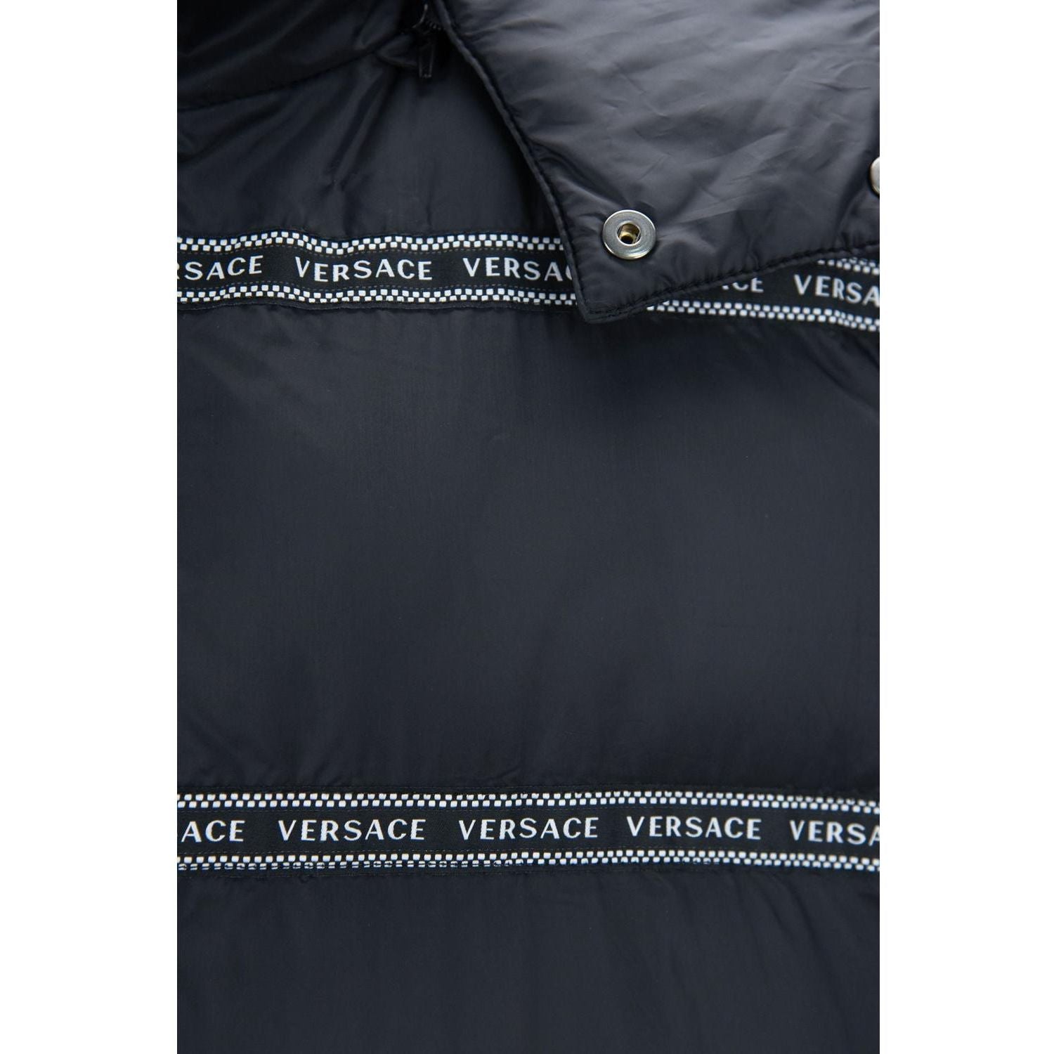 Versace Elegant Black Logo Band Vest with Detachable Hood