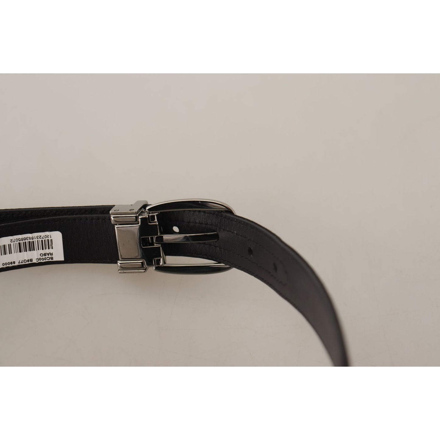 Dolce & Gabbana Black Calf Leather Silver Logo Metal Buckle Belt