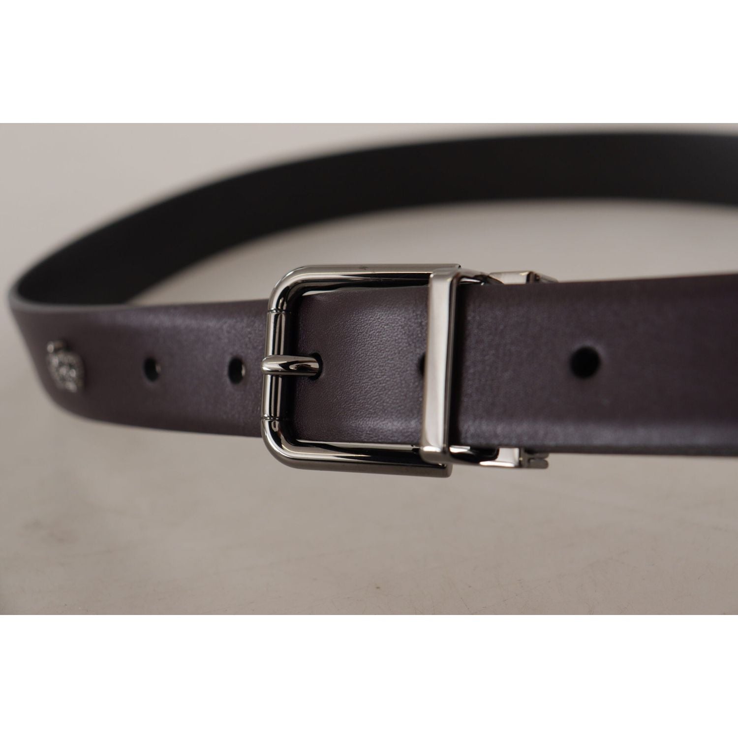 Dolce & Gabbana Dark Purple Leather Box Borchia Metal Buckle Belt