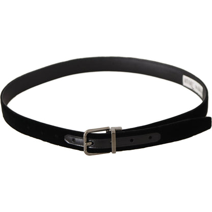 Dolce & Gabbana Black Classic Velvet Logo Engraved Metal Buckle Belt