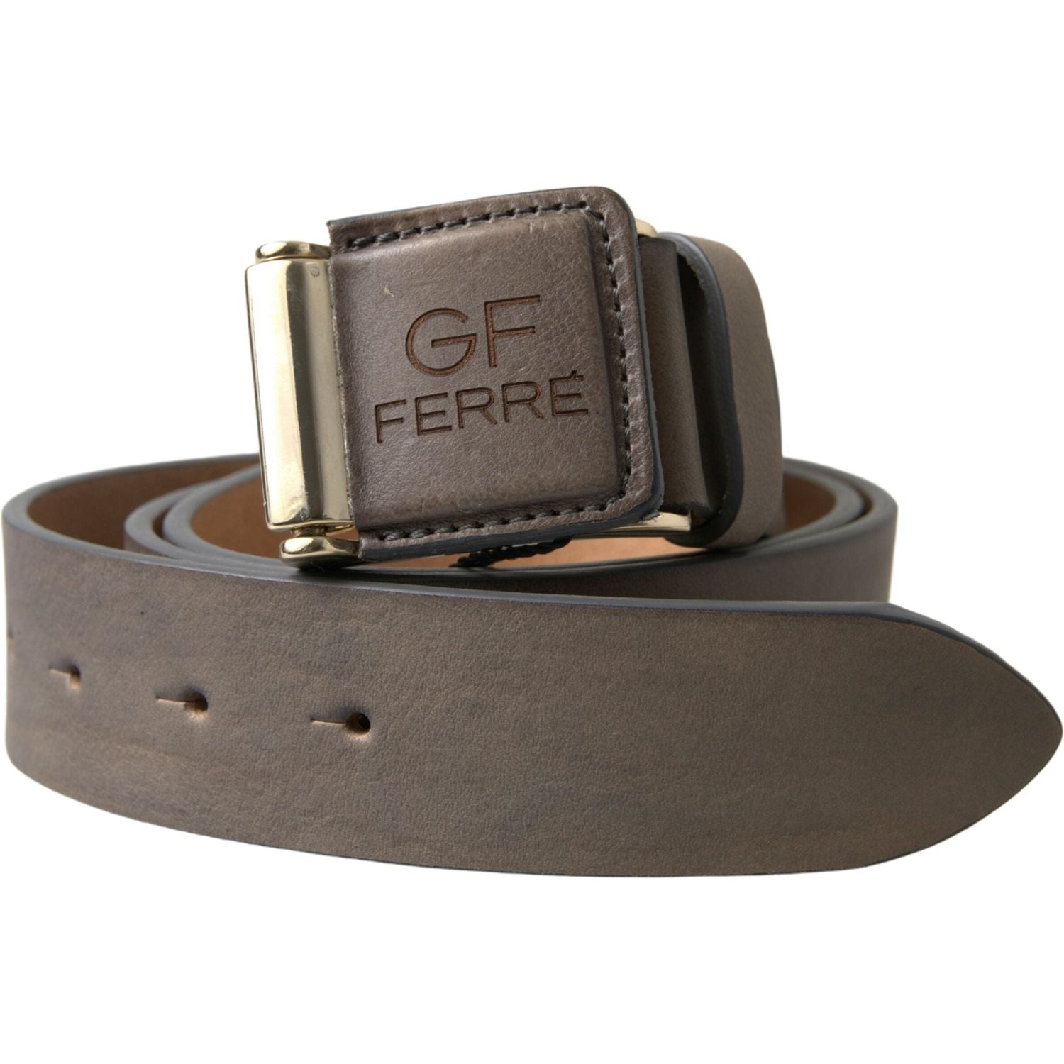 GF Ferre Brown Leather Fashion Logo Buckle Waist Belt