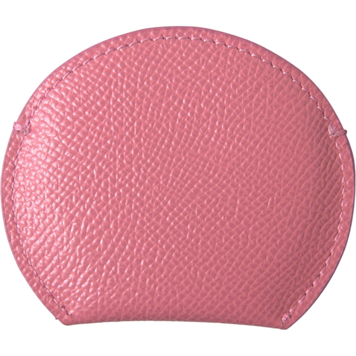 Dolce & Gabbana Pink Calfskin Leather Round Logo Print Hand Mirror Holder