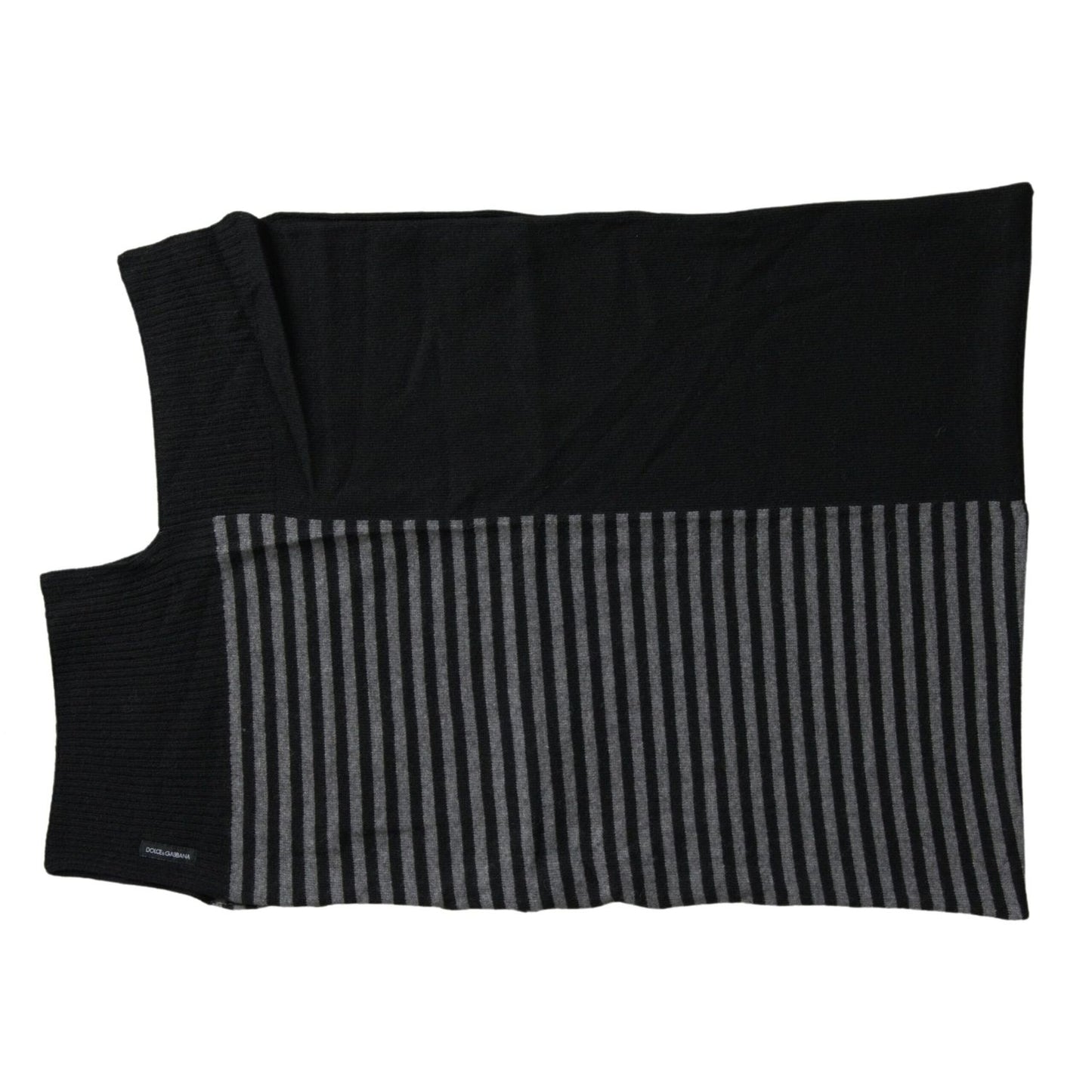 Dolce & Gabbana Black Gray Stripe Wool Neck Wrap Shawl Scarf
