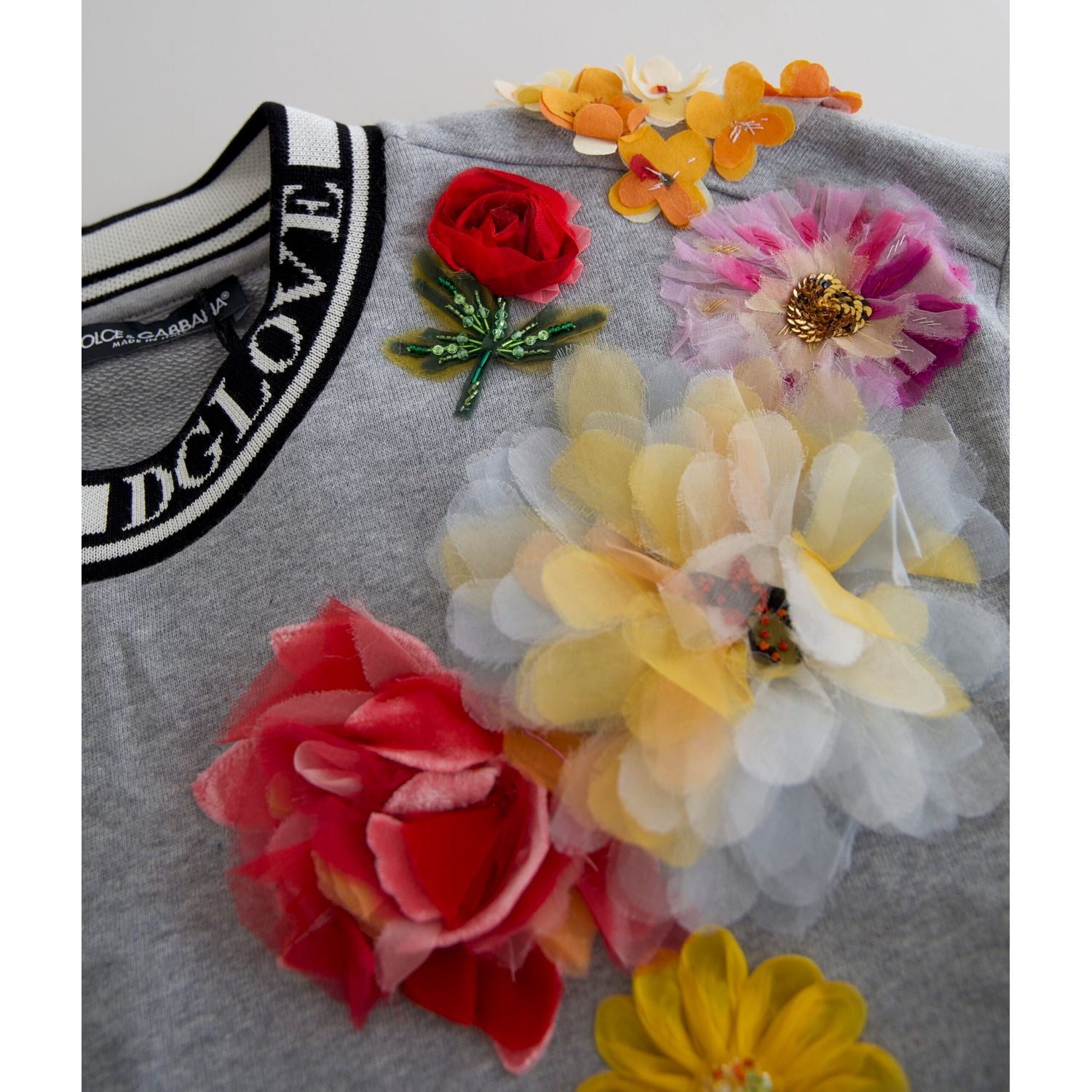 Dolce & Gabbana Gray DG Amore Queen Floral Pullover Sweater