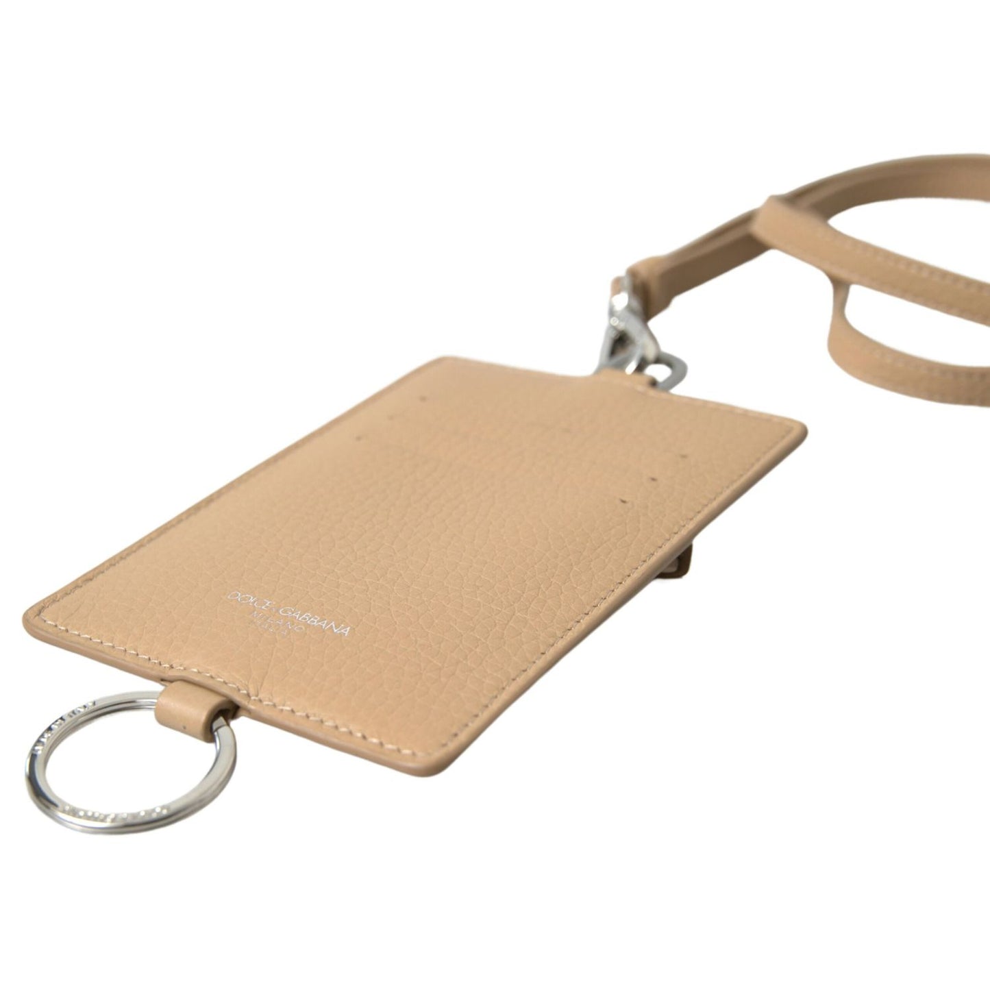 Dolce & Gabbana Beige Leather Lanyard Logo Card Holder Men Wallet