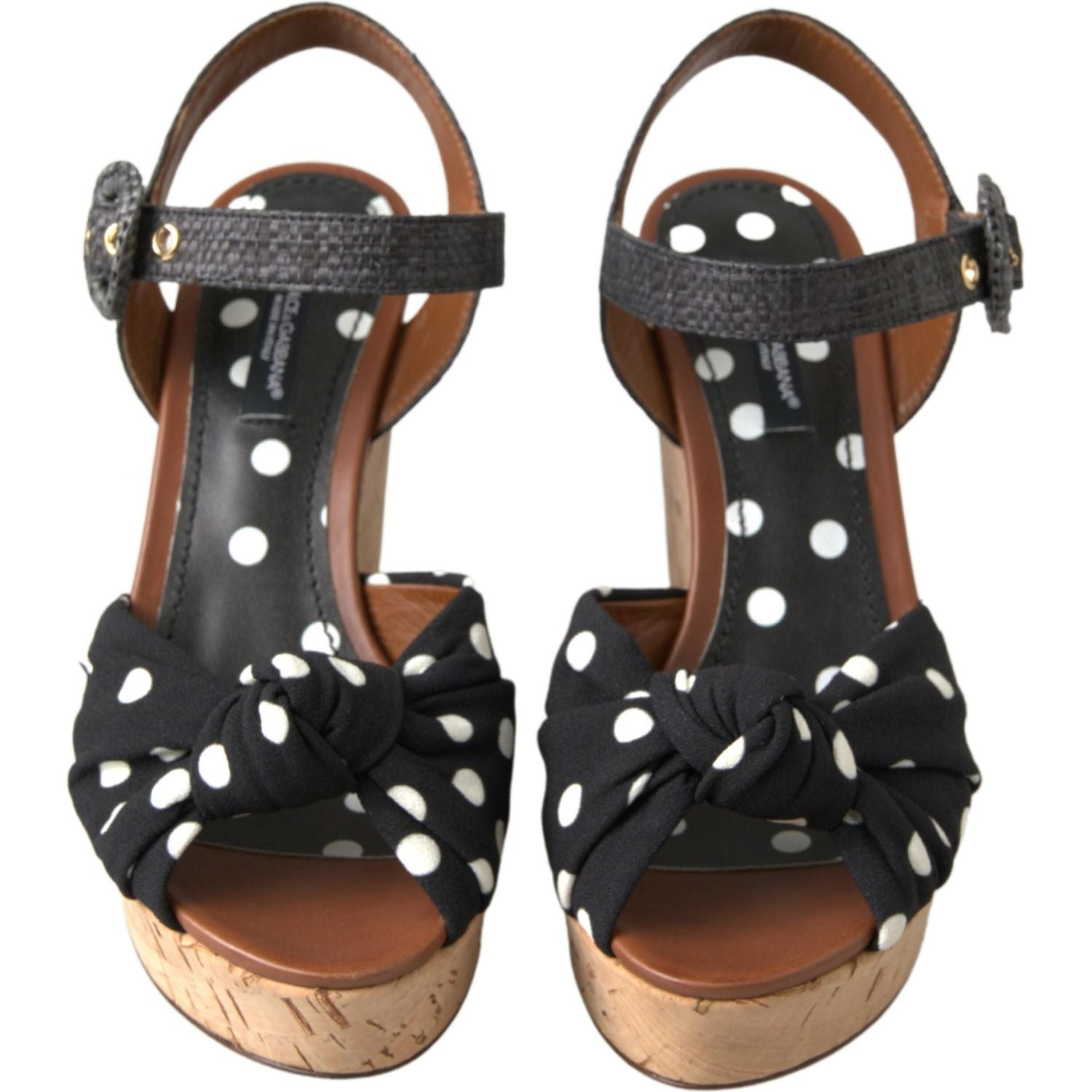 Dolce & Gabbana Black  Wedges Polka Dotted Ankle Strap Shoes Sandals