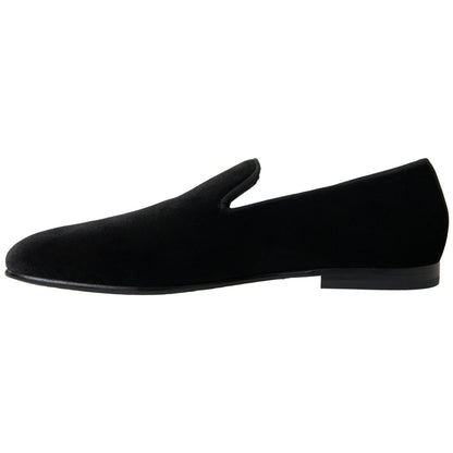 Dolce & Gabbana Black Velvet Loafers Formal Shoes