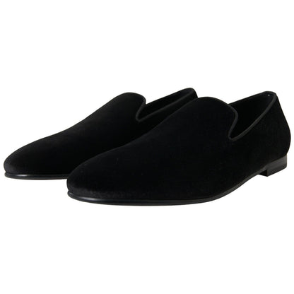 Dolce & Gabbana Black Velvet Loafers Formal Shoes