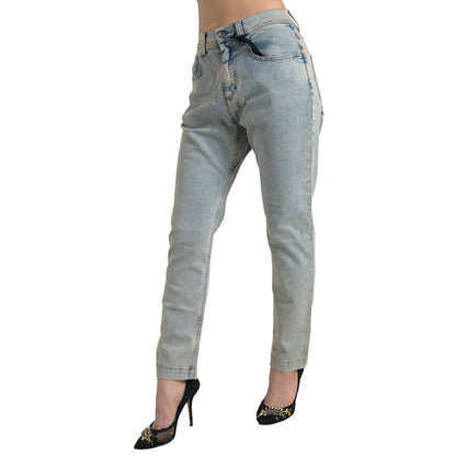 Dolce & Gabbana Blue Washed Cotton Mid Waist Skinny Jeans