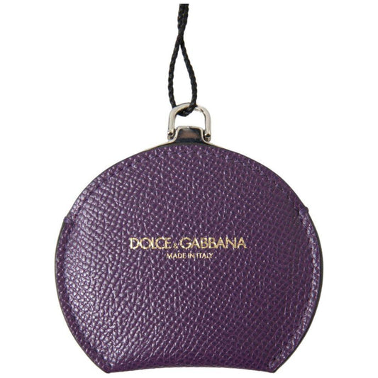 Dolce & Gabbana Purple Calfskin Leather Round Hand Mirror Holder