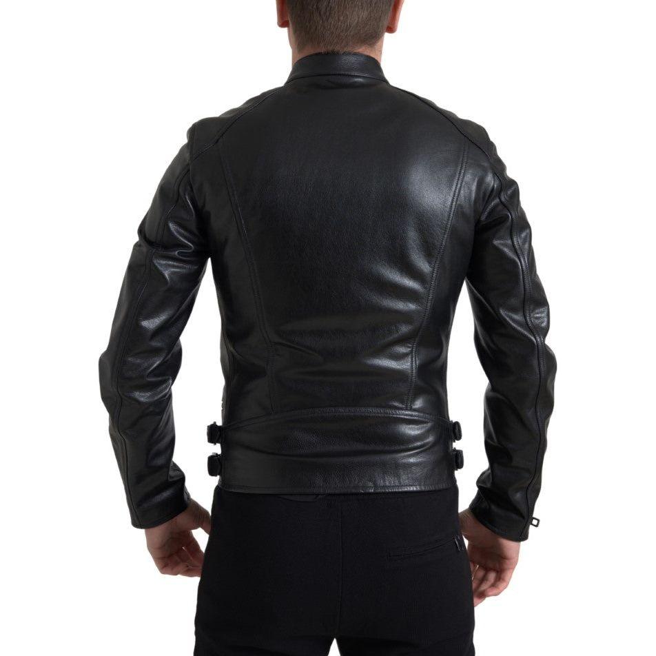 Dolce & Gabbana Black Leather Zipper Coat Men Jacket