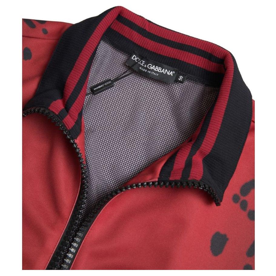Dolce & Gabbana Red Leopard Polyester Bomber Full Zip  Jacket