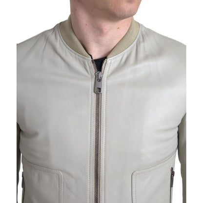 Dolce & Gabbana Cream Leather Bomber Blouson Full Zip Jacket