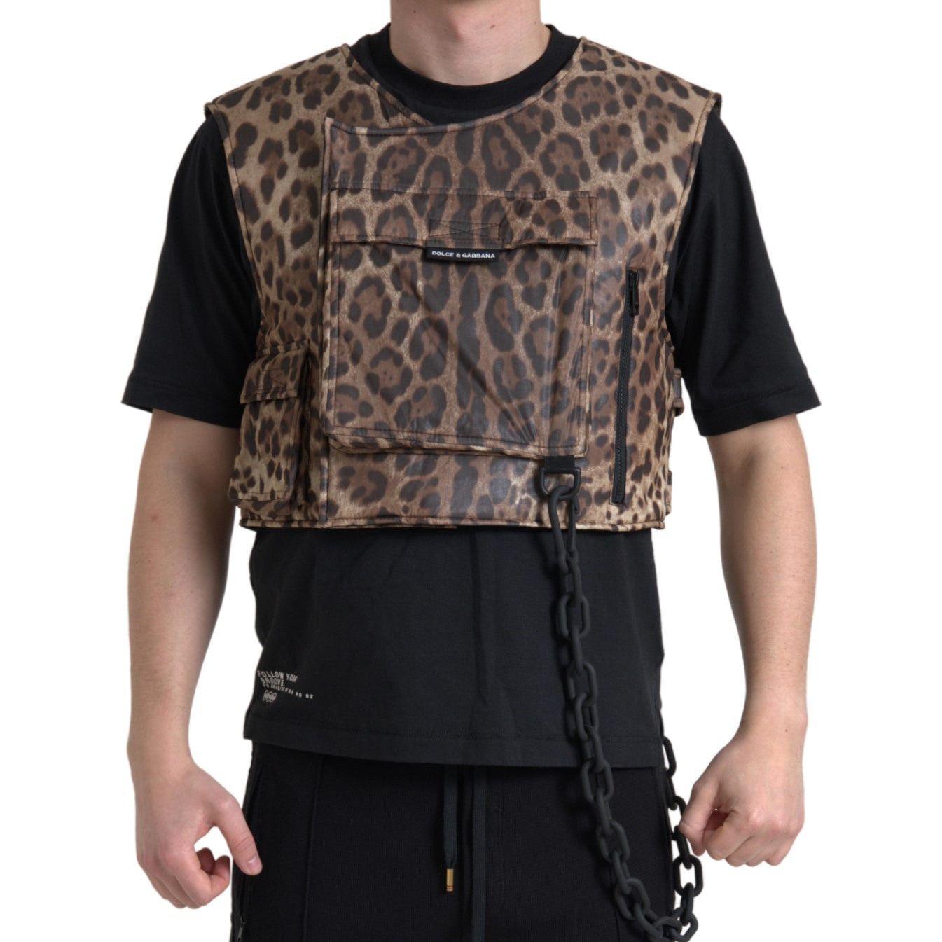 Dolce & Gabbana Brown Leopard Silk Sleeveless Sportswear