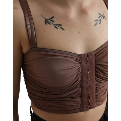 Dolce & Gabbana Brown Viscose Bustier Sleeveless Cropped Top