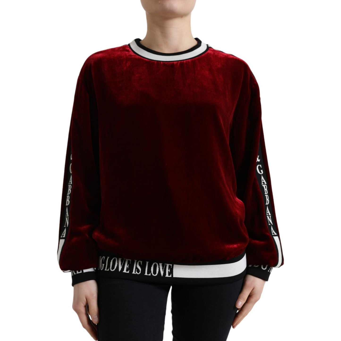 Dolce & Gabbana Bordeaux Velvet Crew Neck Pullover Sweater TSH84213-36