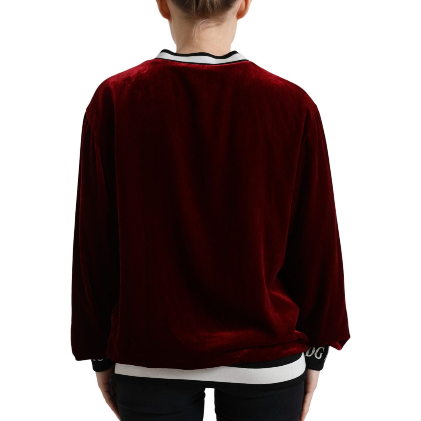 Dolce & Gabbana Bordeaux Velvet Crew Neck Pullover Sweater TSH84213-36