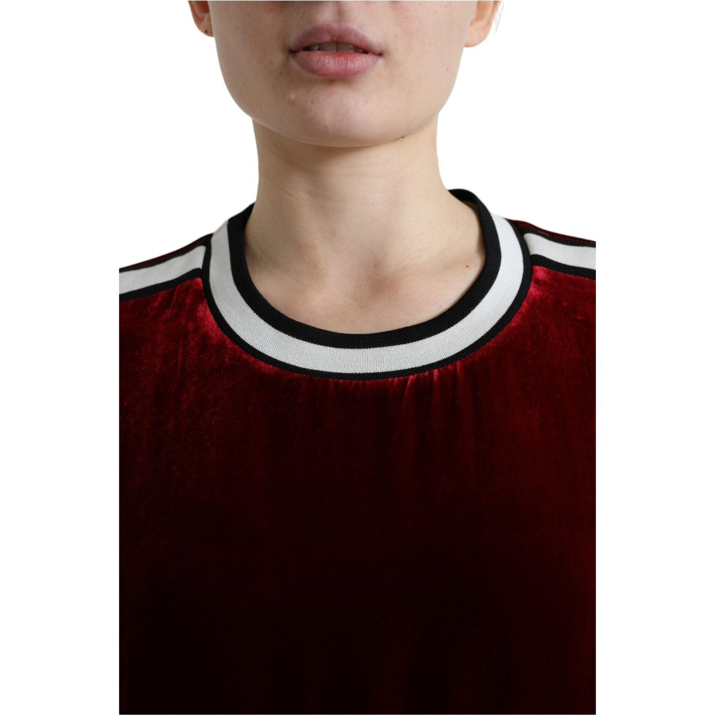 Dolce & Gabbana Bordeaux Velvet Crew Neck Pullover Sweater TSH84213-36