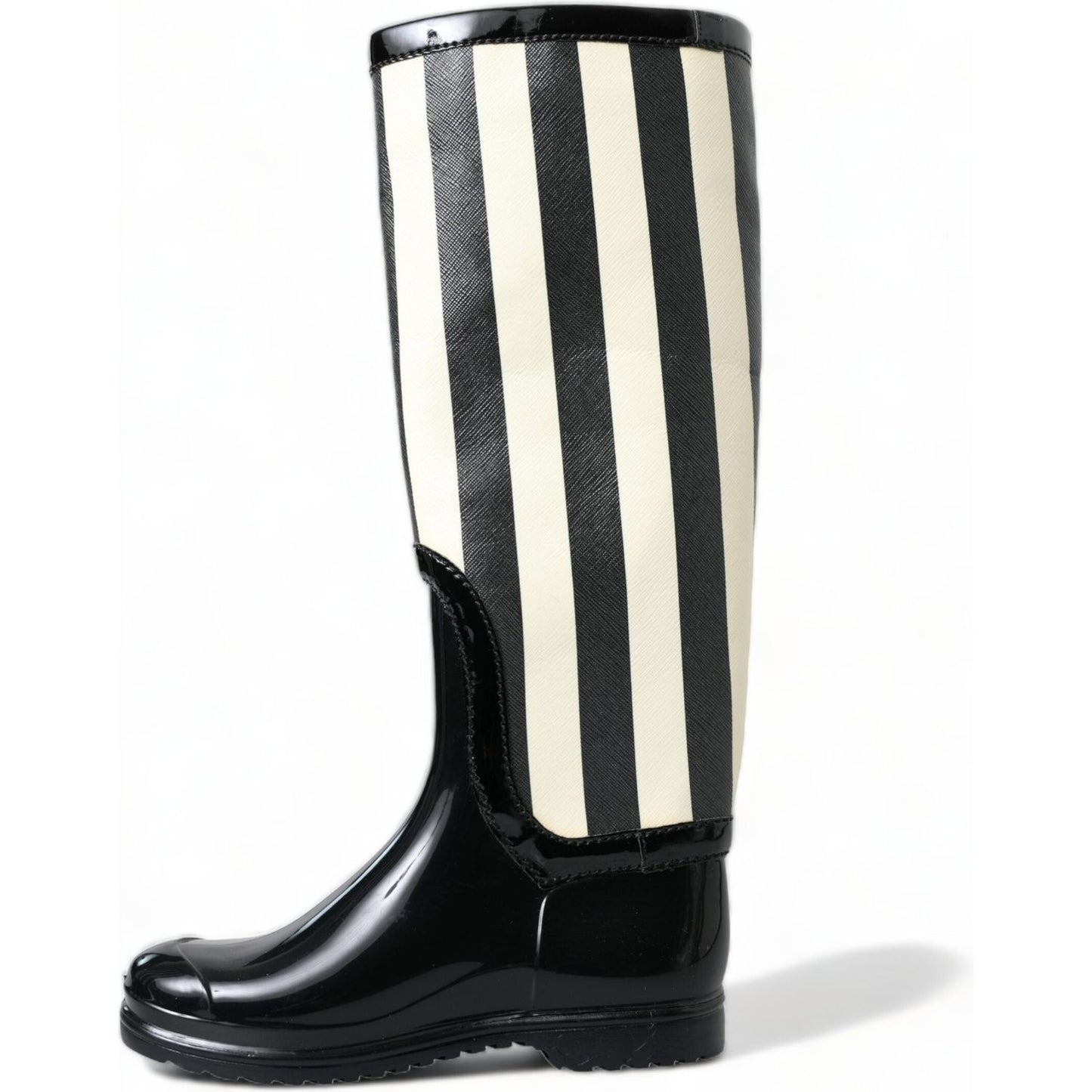 Dolce & Gabbana Black Rubber Knee High Flat Boots Shoes