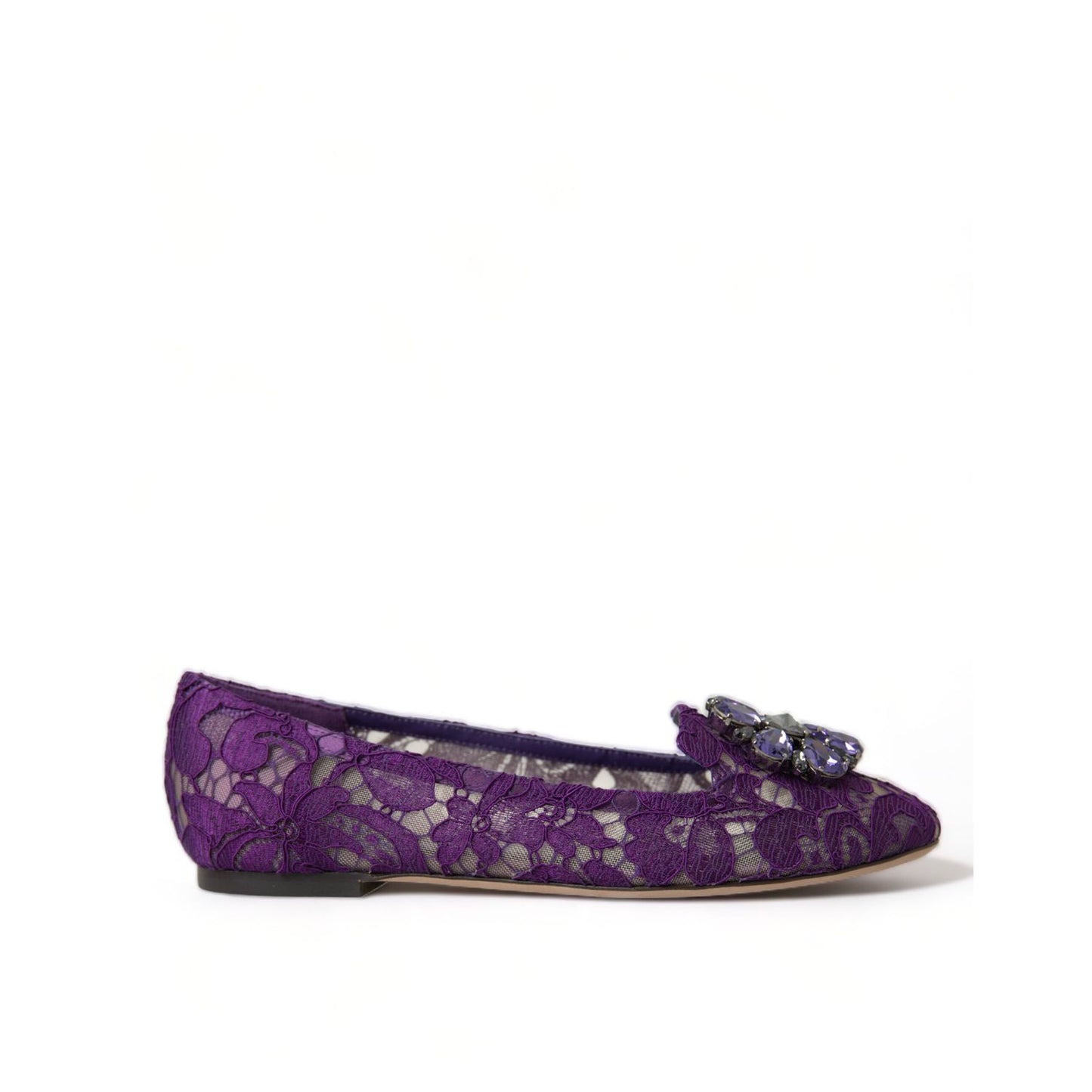 Dolce & Gabbana Purple Vally Taormina Lace Crystals Flats Shoes