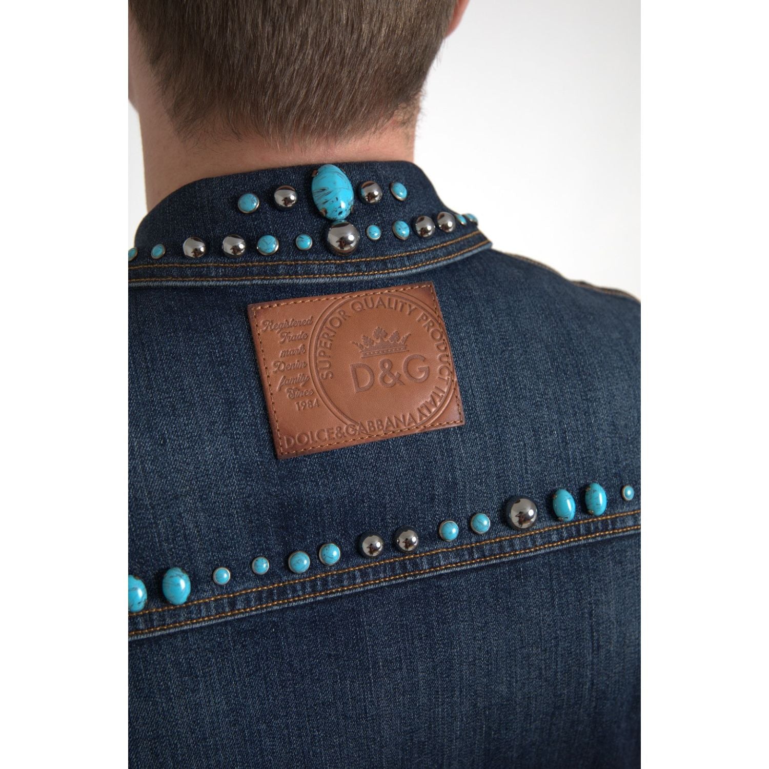 Dolce & Gabbana Blue Denim Turquoise Stones Studded Jacket