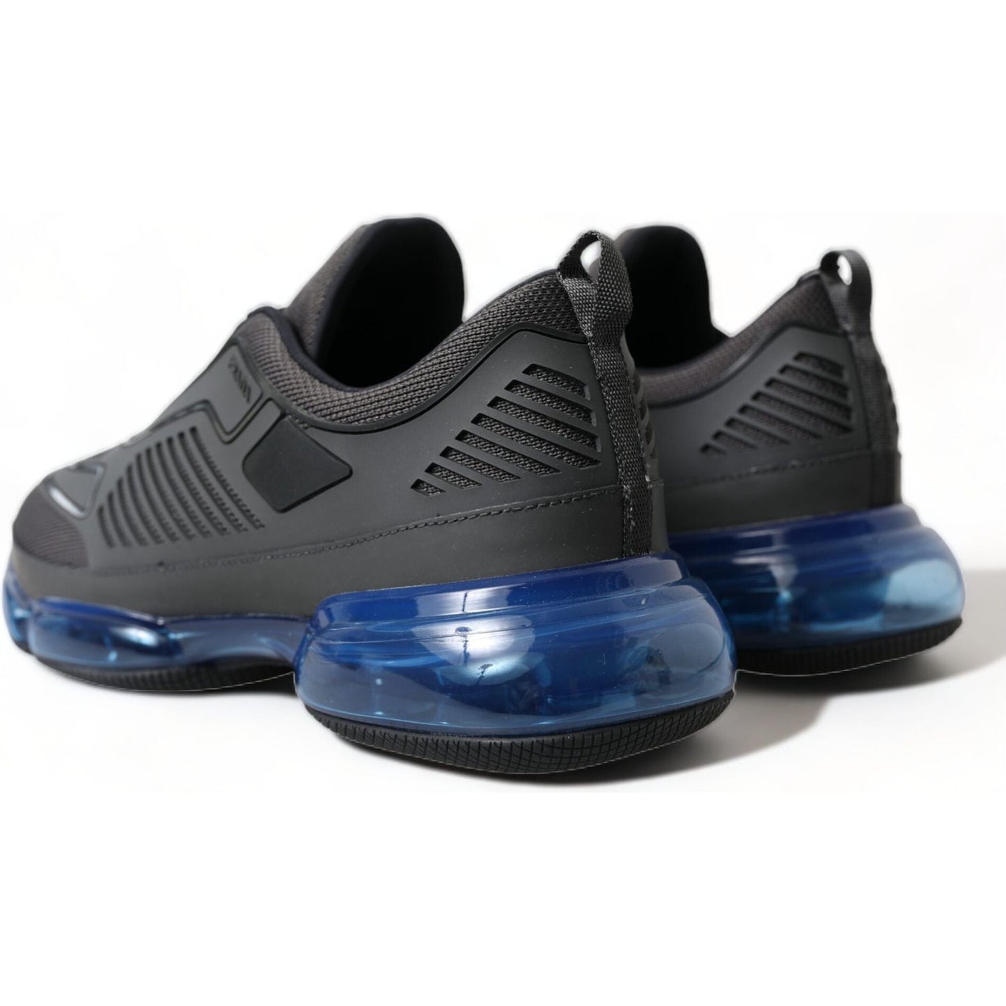 Prada Black Blue Rubber Knit Slip On Low Top Sneakers Shoes