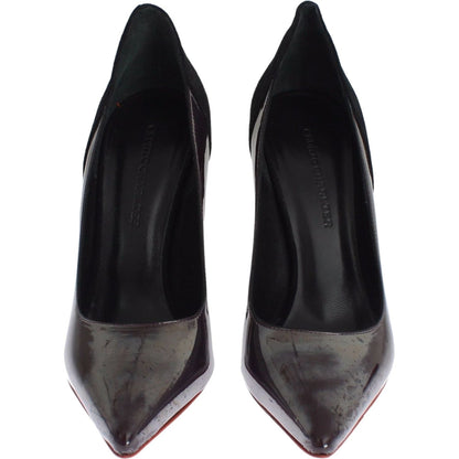 Cédric Charlier Gray Black Leather Suede Heels Pumps Shoes