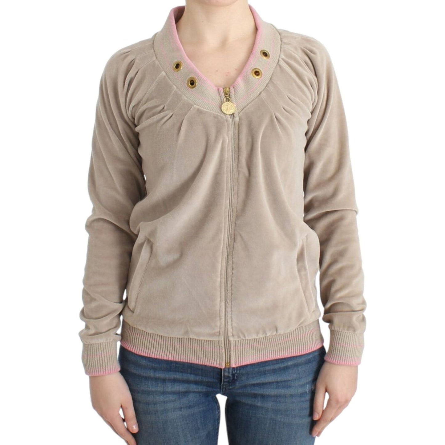 Cavalli Beige velvet zipup sweater SIG11836-1