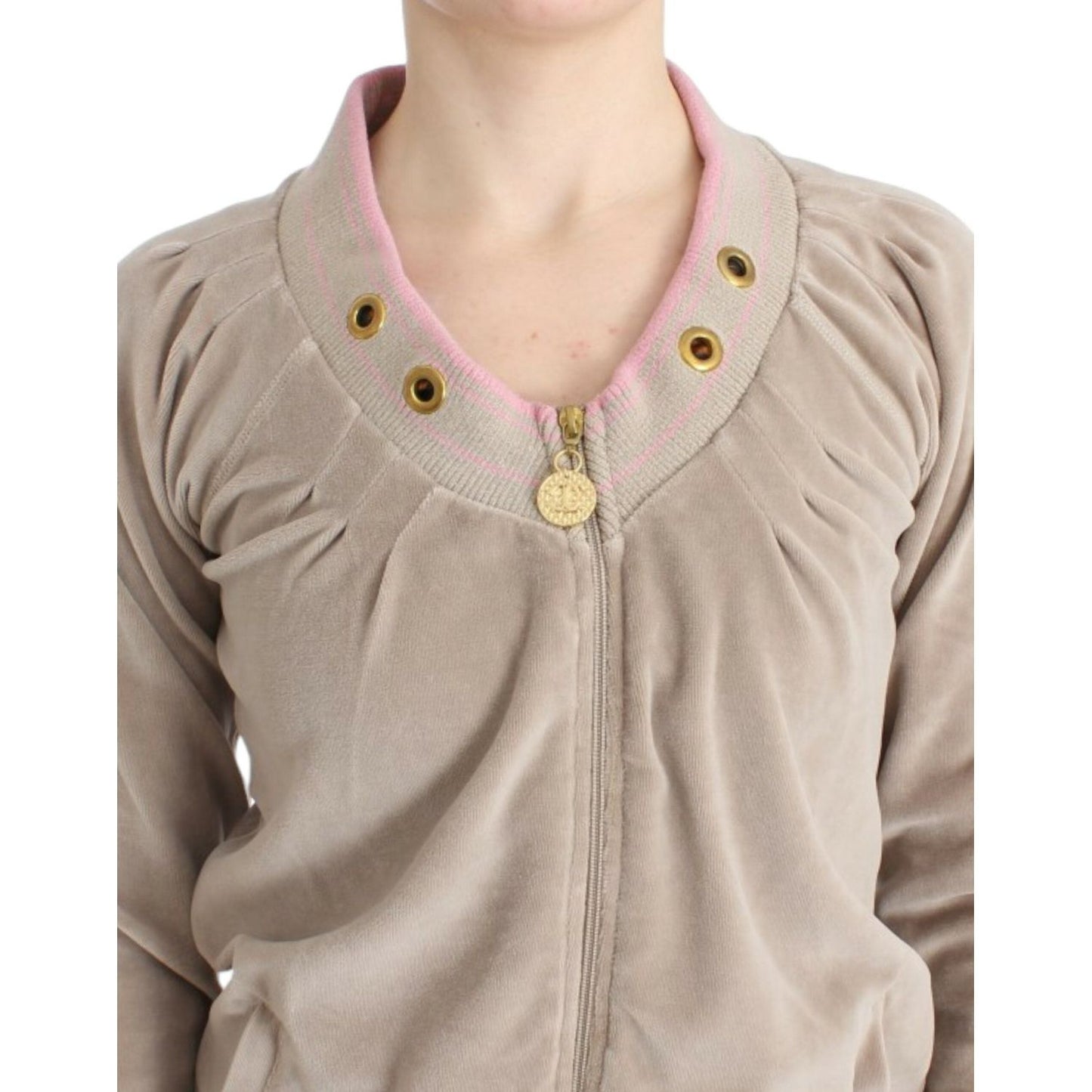 Cavalli Beige velvet zipup sweater SIG11836-1