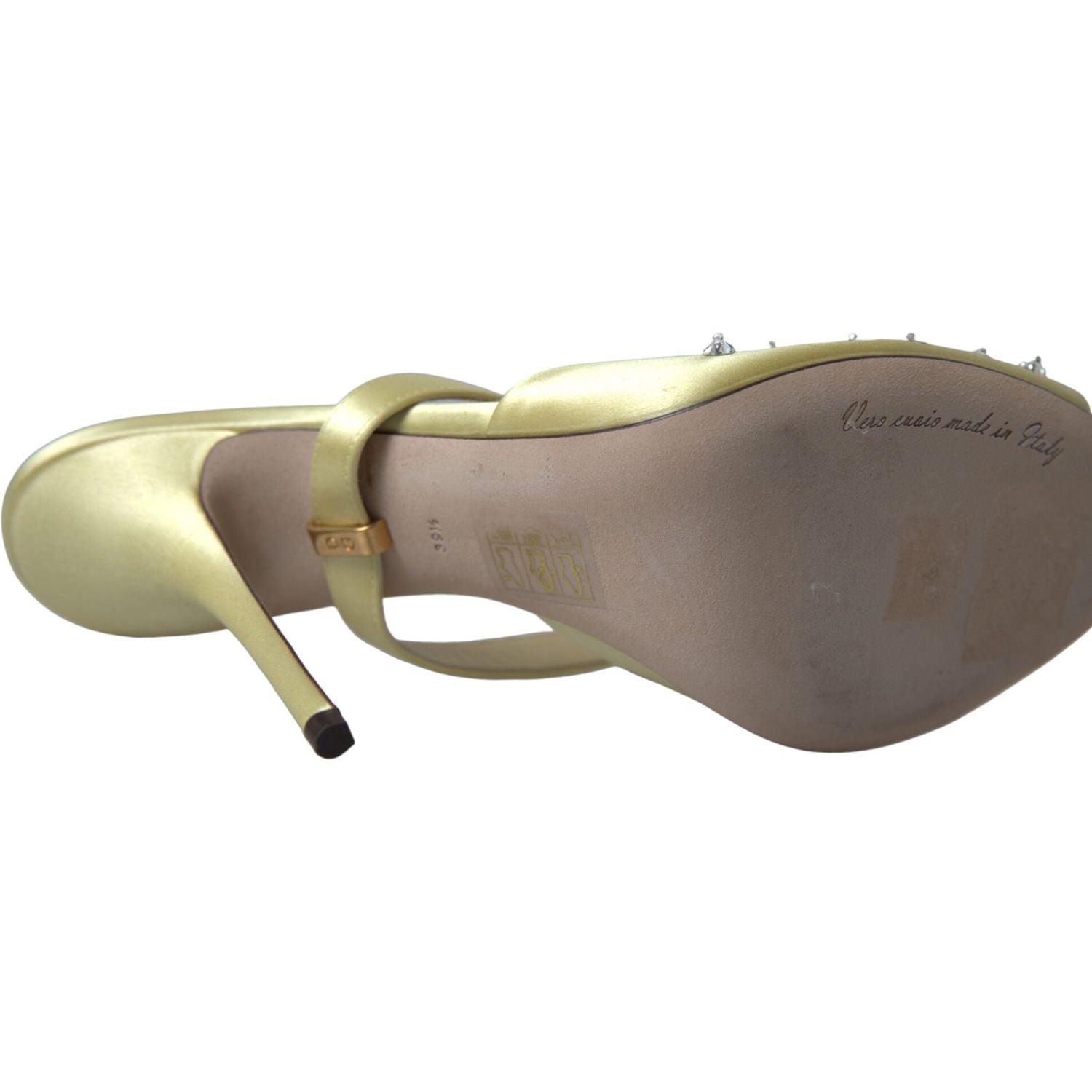 Dolce & Gabbana Yellow Satin Crystal Mary Janes Sandals