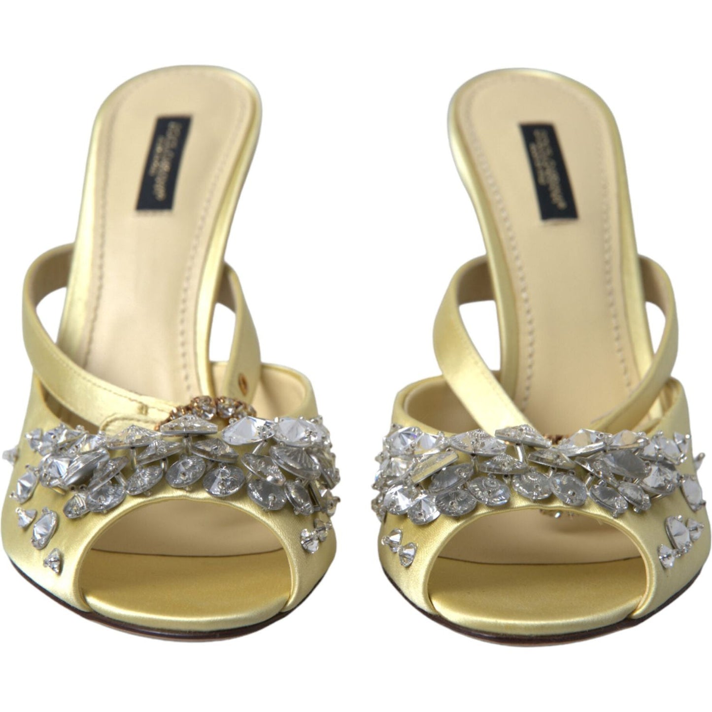 Dolce & Gabbana Yellow Satin Crystal Mary Janes Sandals