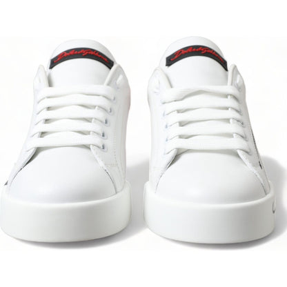 Dolce & Gabbana White Red Lace Up Womens Low Top Sneakers Shoes