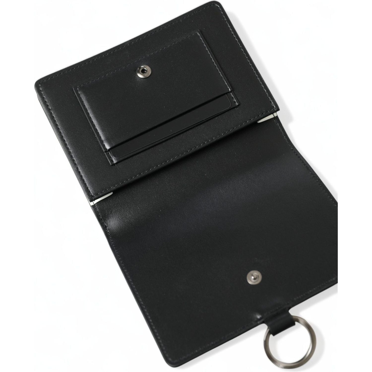 Dolce & Gabbana Black Leather Crystal Embellished Card Holder Wallet