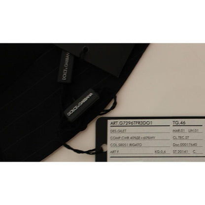 Dolce & Gabbana Black Striped Wool Silk Dress Vest Gilet