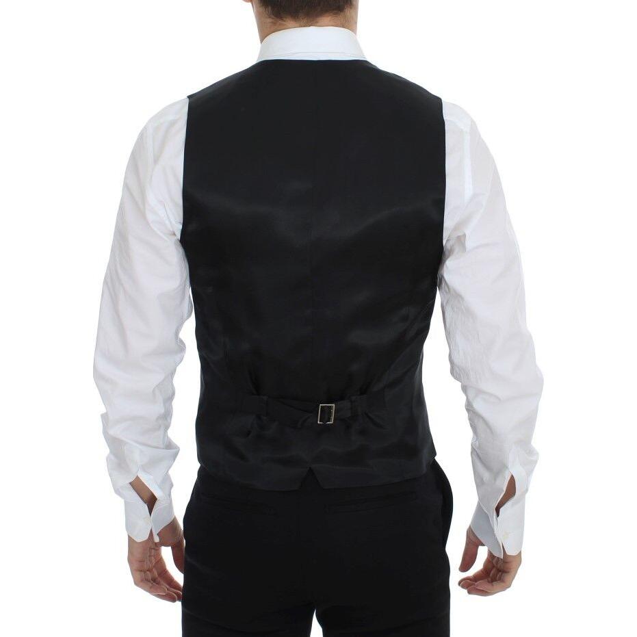 Dolce & Gabbana Black Striped Wool Silk Dress Vest Gilet