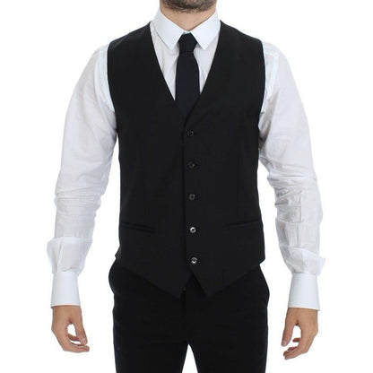 Dolce & Gabbana Black Wool Silk Stretch Dress Vest Blazer