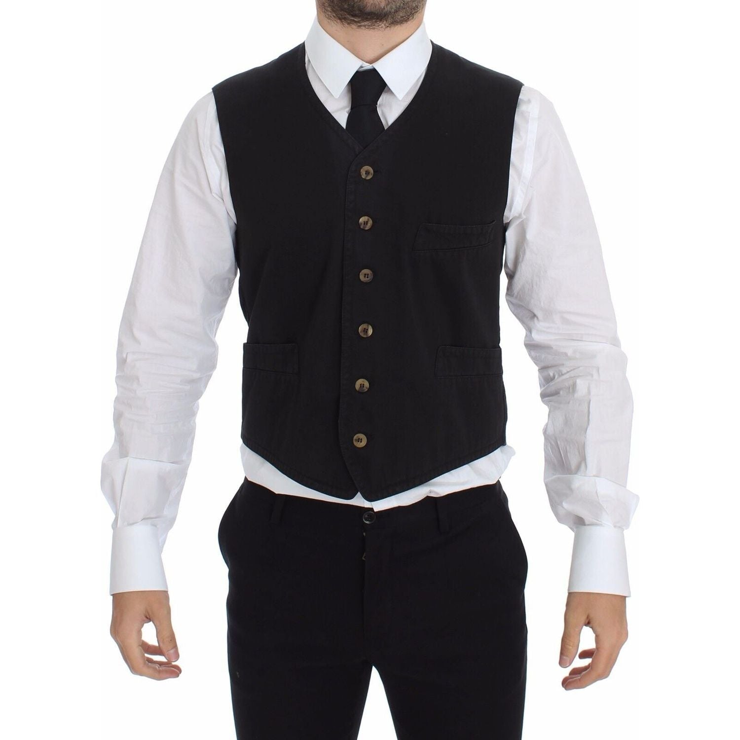 Dolce & Gabbana Black Cotton Viscose Dress Vest Blazer