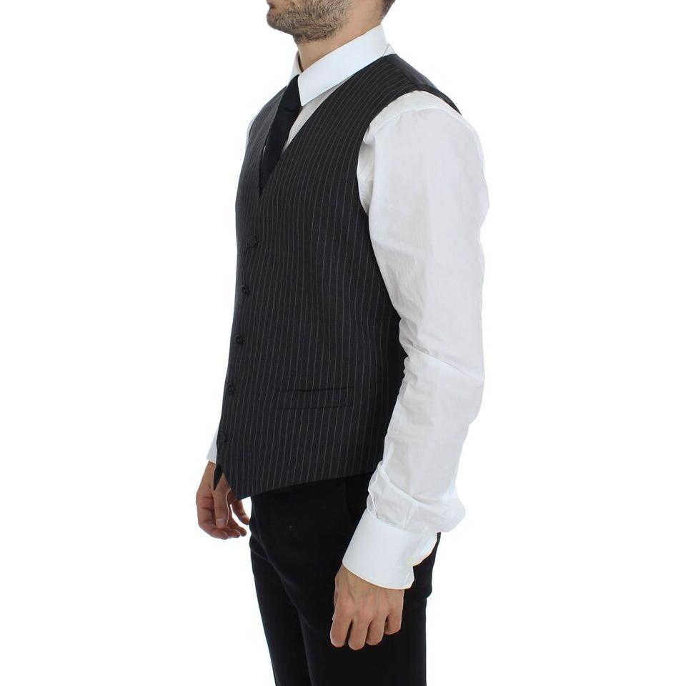 Dolce & Gabbana Gray Striped Wool Single Breasted Vest