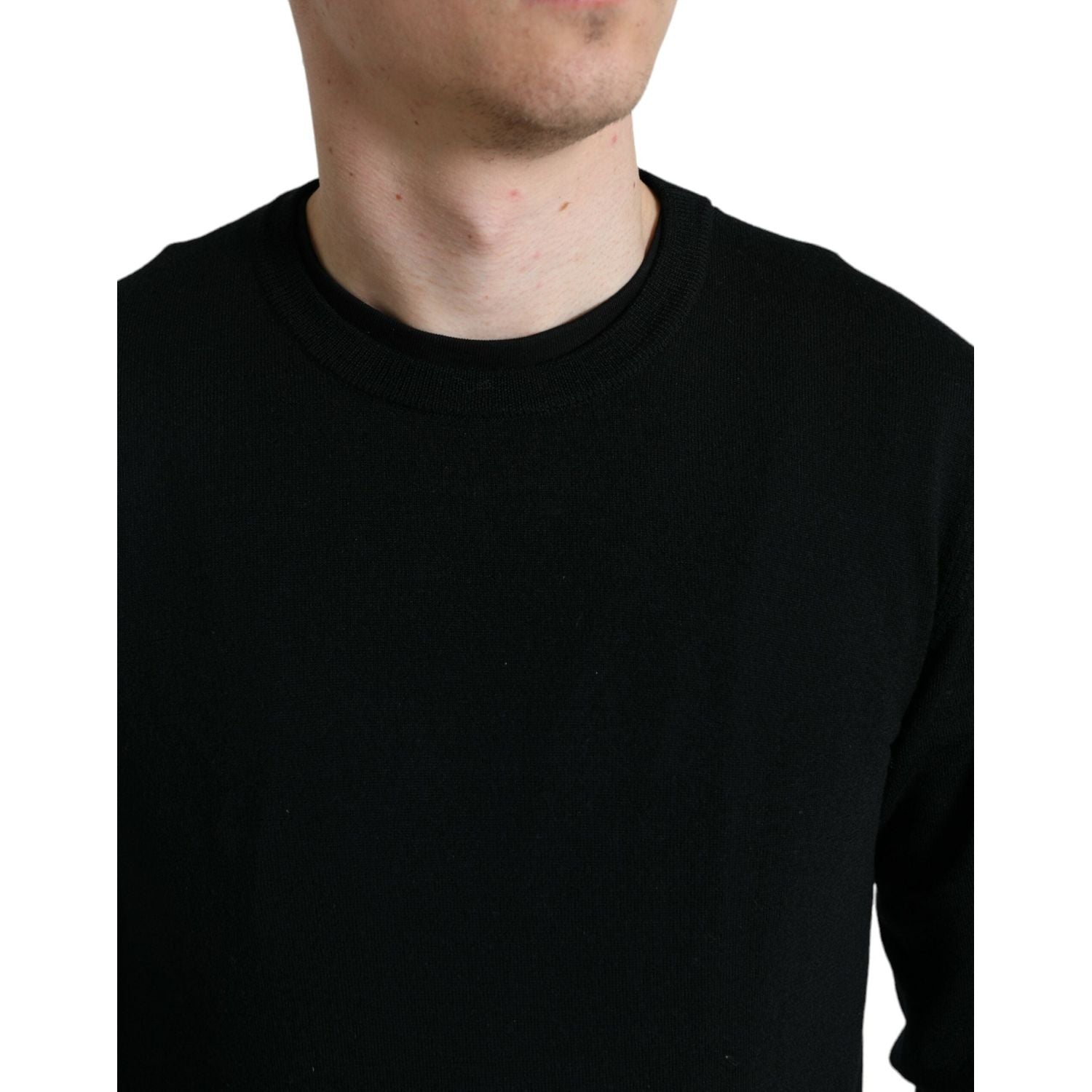 Dolce & Gabbana Black Wool Round Neck Pullover Sweater