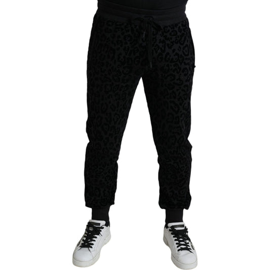 Dolce & Gabbana Black Leopard Cotton Slim Fit Jogger Pants