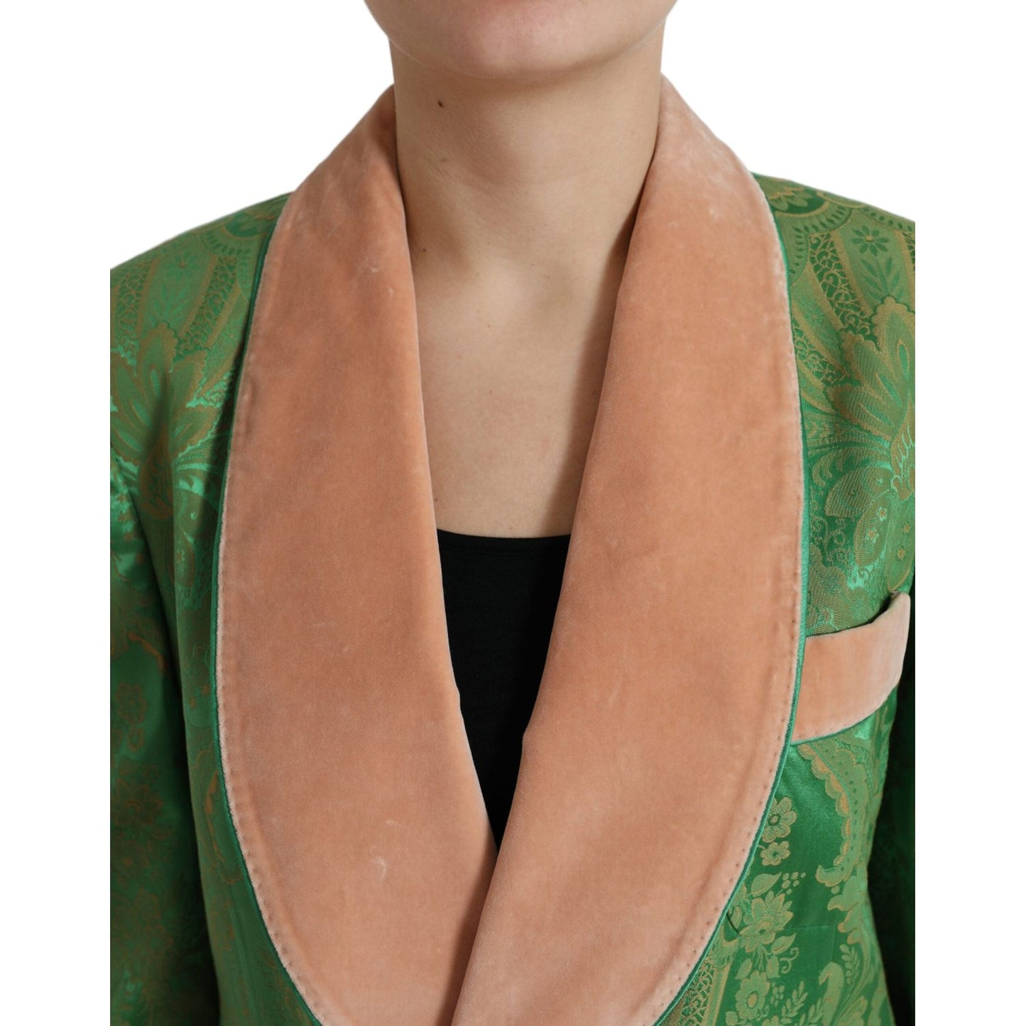 Dolce & Gabbana Green Floral Double Breasted Coat Jacket